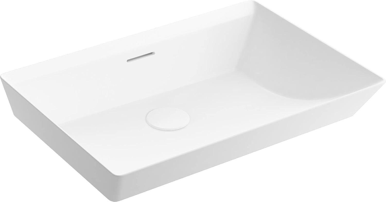 White Rectangular Ceramic Vessel Bathroom Sink