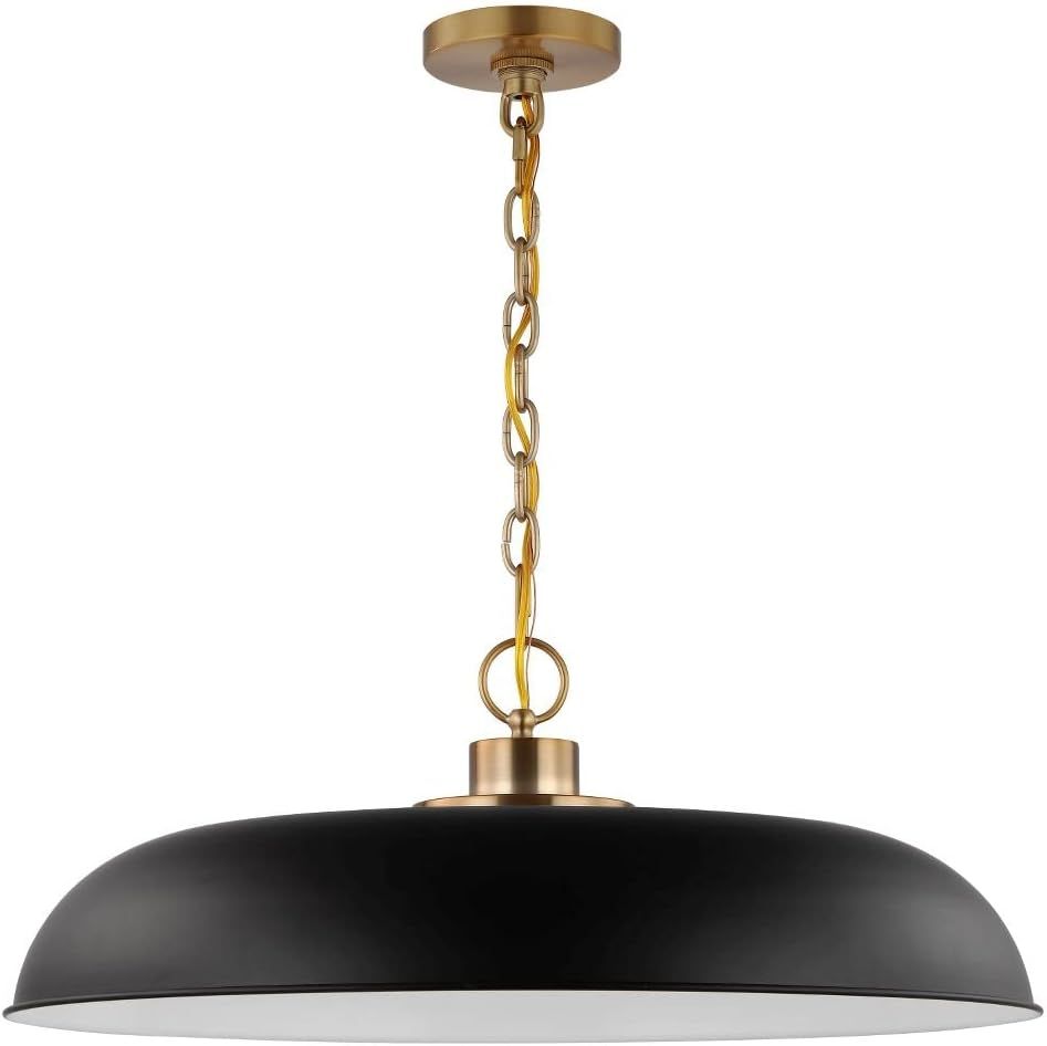 Modern Matte Black and Burnished Brass Pendant Light