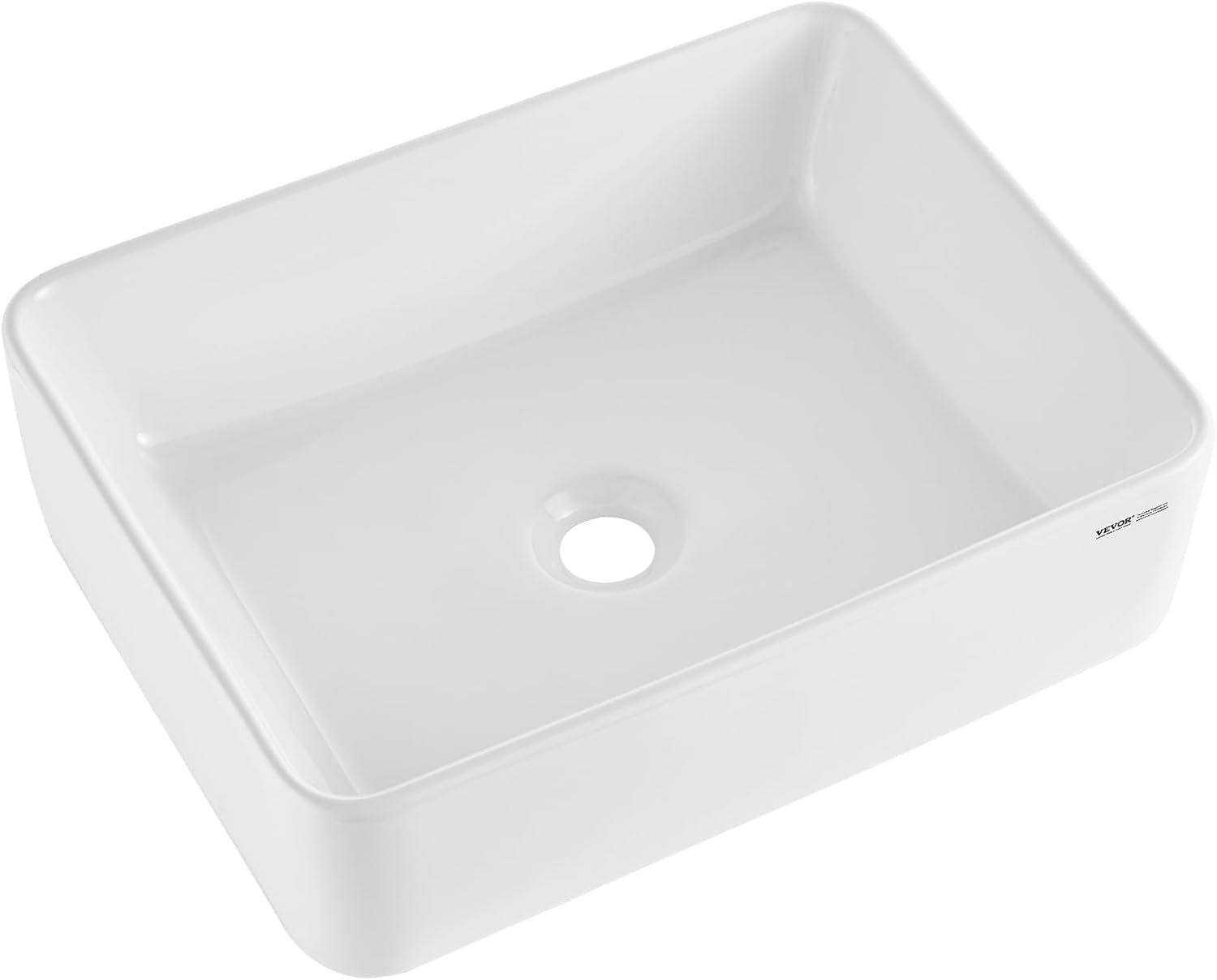 White Ceramic Rectangular Above-Counter Vessel Sink