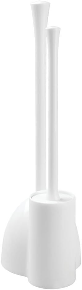 iDesign White Plastic Toilet Bowl Brush and Plunger Set