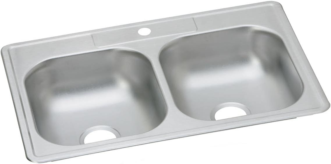 Dayton D233221 Equal Double Bowl Top Mount Stainless Steel Sink, 33 x 22 x 6.5