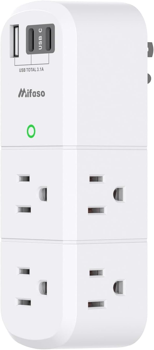 White 6-Outlet Extender with USB-C and USB-A Ports