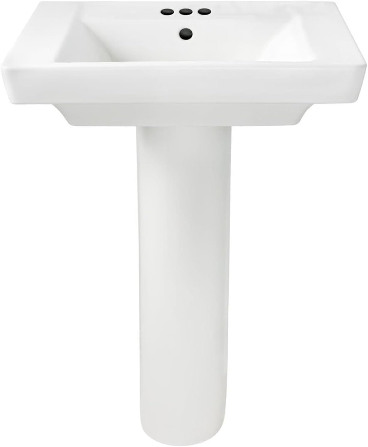 White Rectangular Ceramic Pedestal Sink with Overflow