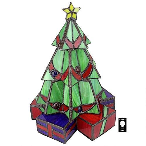 Ruby Emerald Sapphire 20" Hand-Crafted Stained Glass Christmas Tree Sculpture