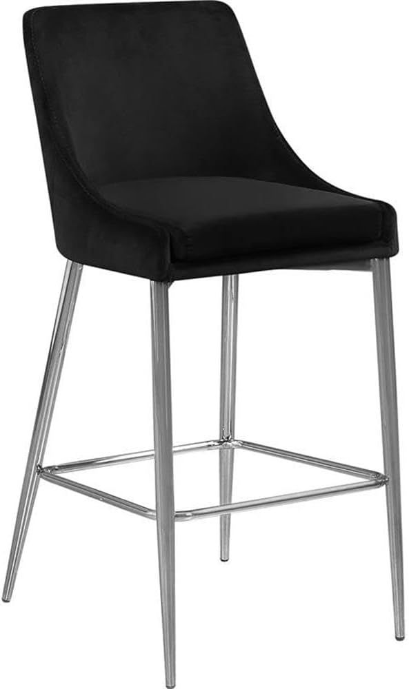 Marcel Chrome and Black Velvet Counter Stools, Set of 2