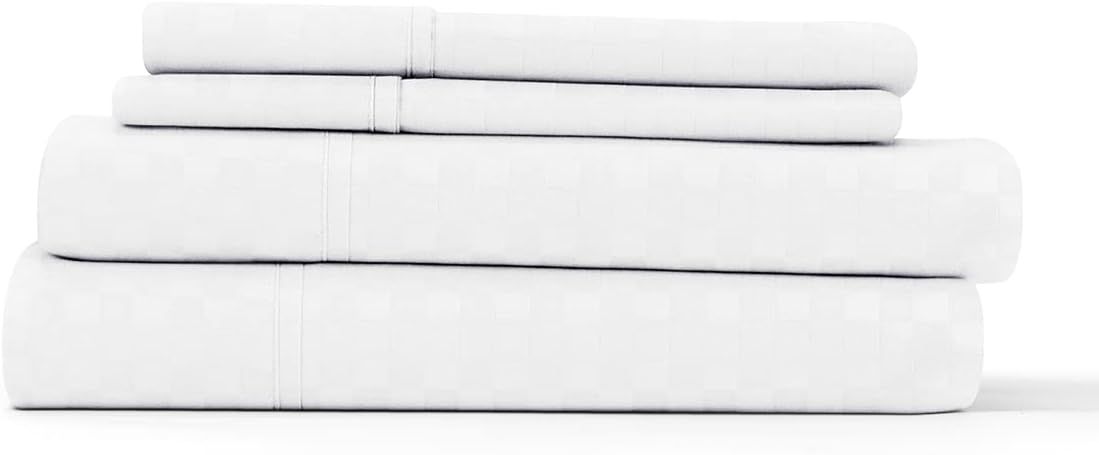 King White Checkered Deep Pocket Microfiber Sheet Set