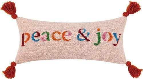 Peace & Joy Wool Hooked Rectangular Throw Pillow with Tassels