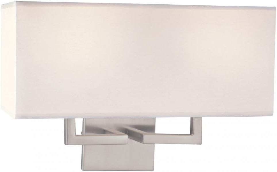 Brushed Nickel 2-Light Wall Sconce with White Fabric Shade