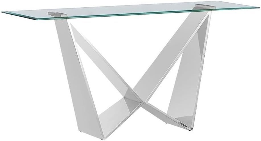 Clear Glass and Silver Metal Geometric Console Table