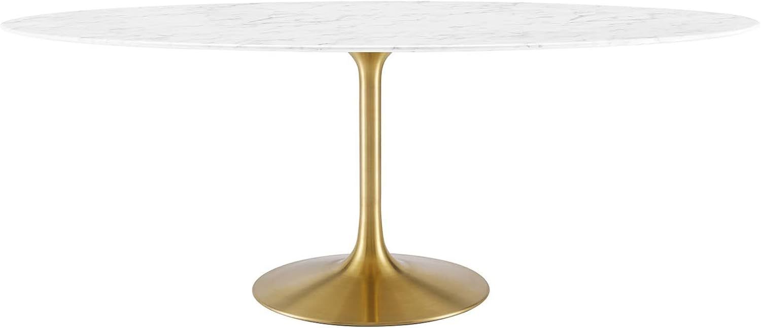 Lippa 78" Oval White Marble Dining Table with Gold Base