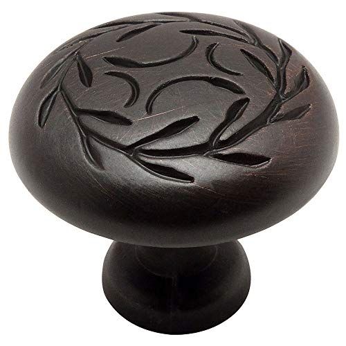 Oil-Rubbed Bronze Leaf Round Cabinet Knob with Mounting Hardware