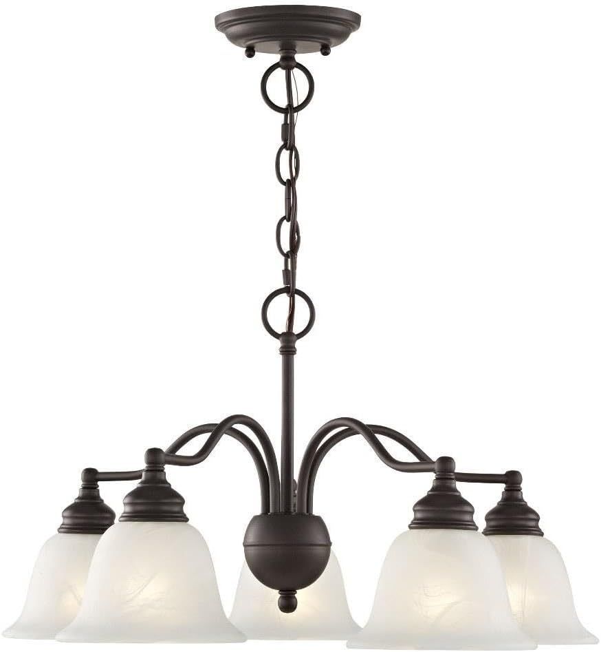 Elegant Bronze 5-Light Outdoor Chandelier with White Alabaster Glass