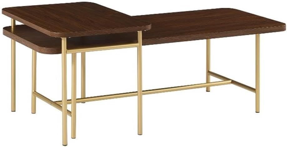 Dark Walnut and Gold Rectangular Wood Nesting Tables, Set of 2