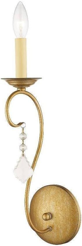 Antique Gold Leaf Single-Light Sconce with Crystal Accents