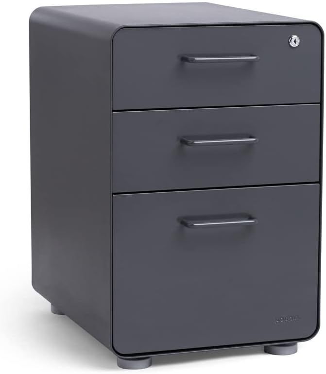 Charcoal Powder-Coated Steel 3-Drawer Lockable File Cabinet