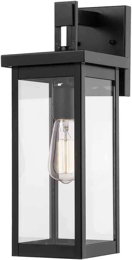 Black Powder Coat Steel Outdoor Wall Sconce with Clear Glass Shade