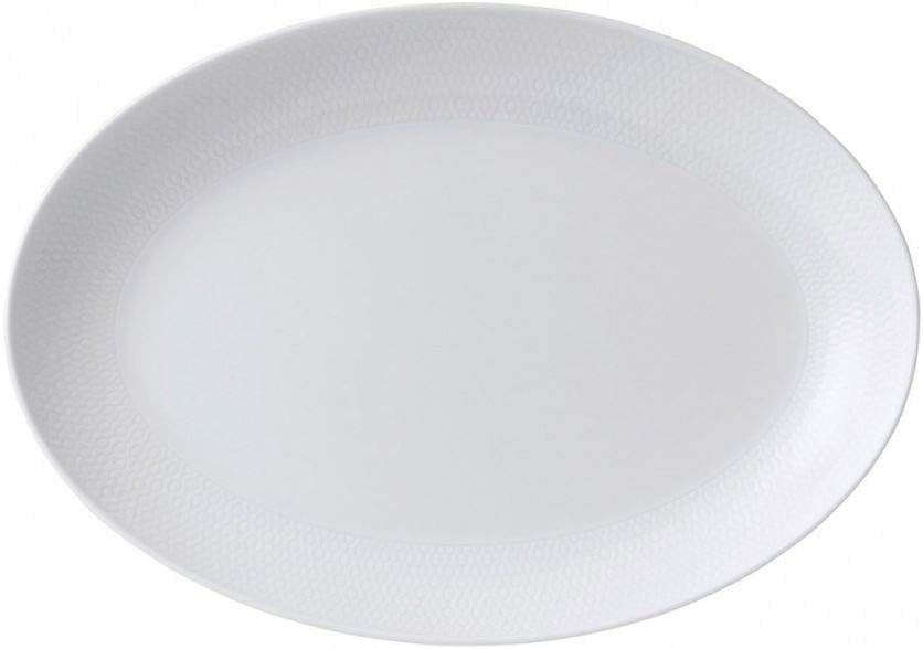 White Ceramic Oval Serving Platter with Embossed Pattern