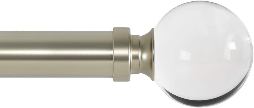 Satin Nickel Wall Mounted Curtain Rod with Clear Acrylic Ball Finials