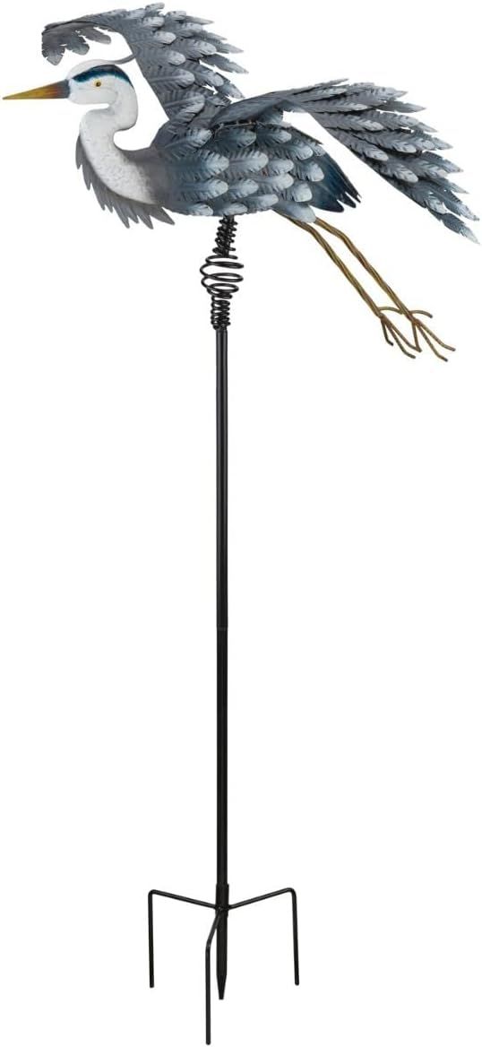 Weather-Resistant Blue Heron Bird Garden Stake with Heavy-Duty Poles