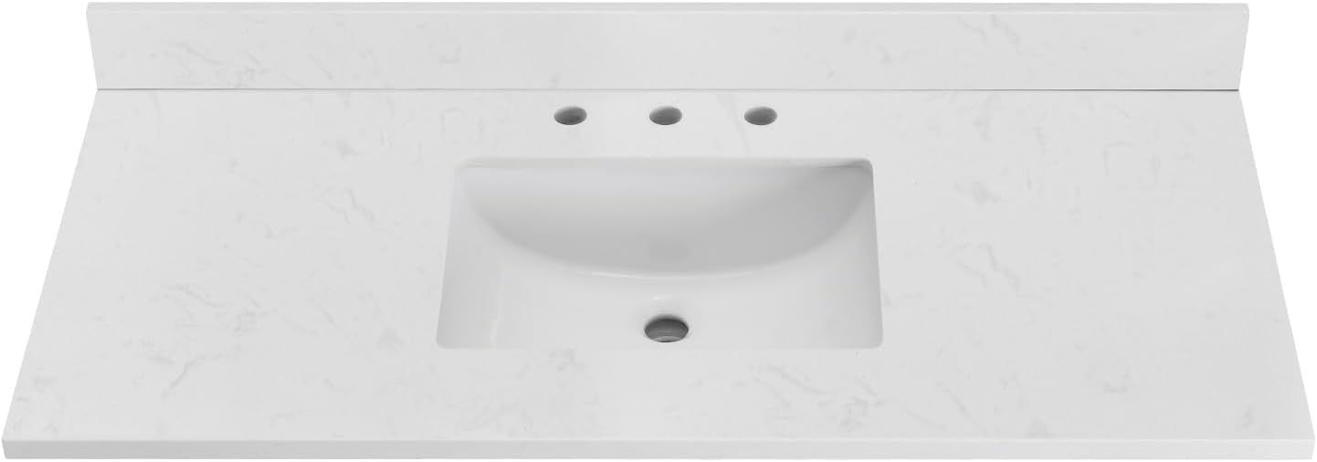 48" White Engineered Stone Vanity Top with Center Sink