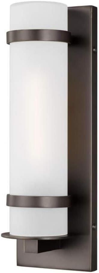 Antique Bronze Cylinder Sconce with Etched Opal Glass Shade