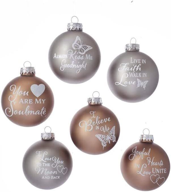 Matte Gold and Silver Sentiment Glass Ball Ornaments, Set of 6