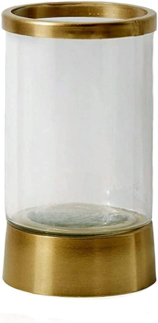 Large Gold Rimmed Glass Hurricane Candle Holder