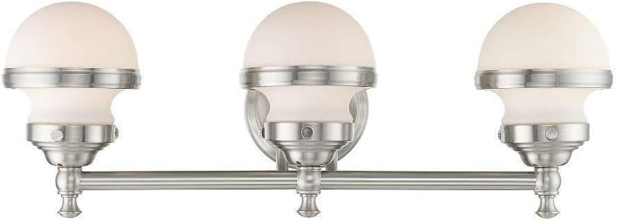 Sleek Brushed Nickel 3-Light Vanity with Satin Opal White Glass