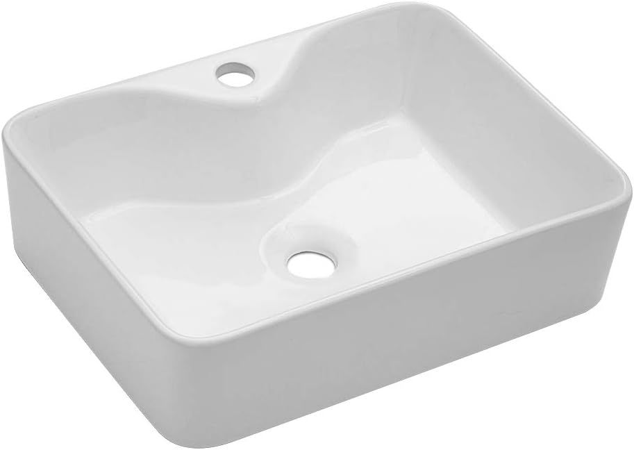 19" White Ceramic Rectangular Above-Counter Vessel Sink