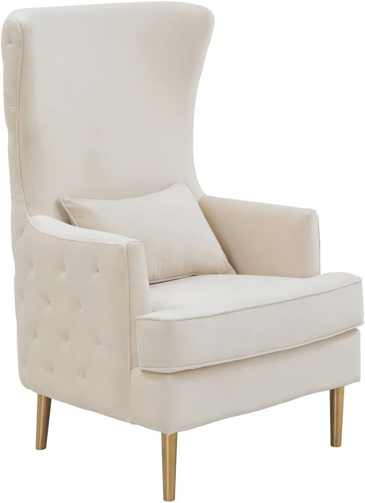 Cream Velvet Tall Tufted Back Accent Chair with Gold Legs