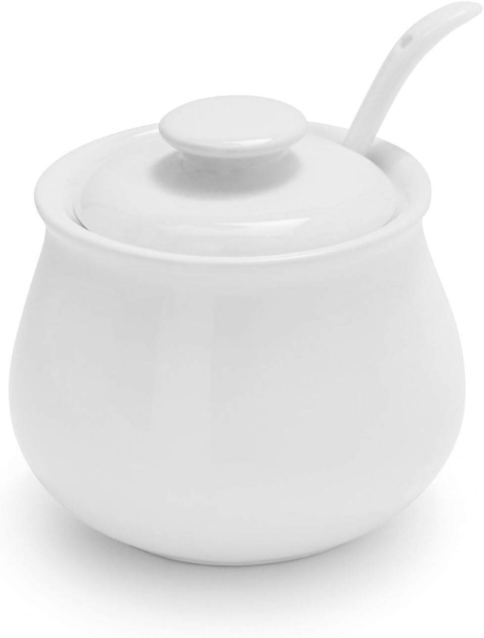 White Porcelain Sugar Bowl with Lid and Spoon