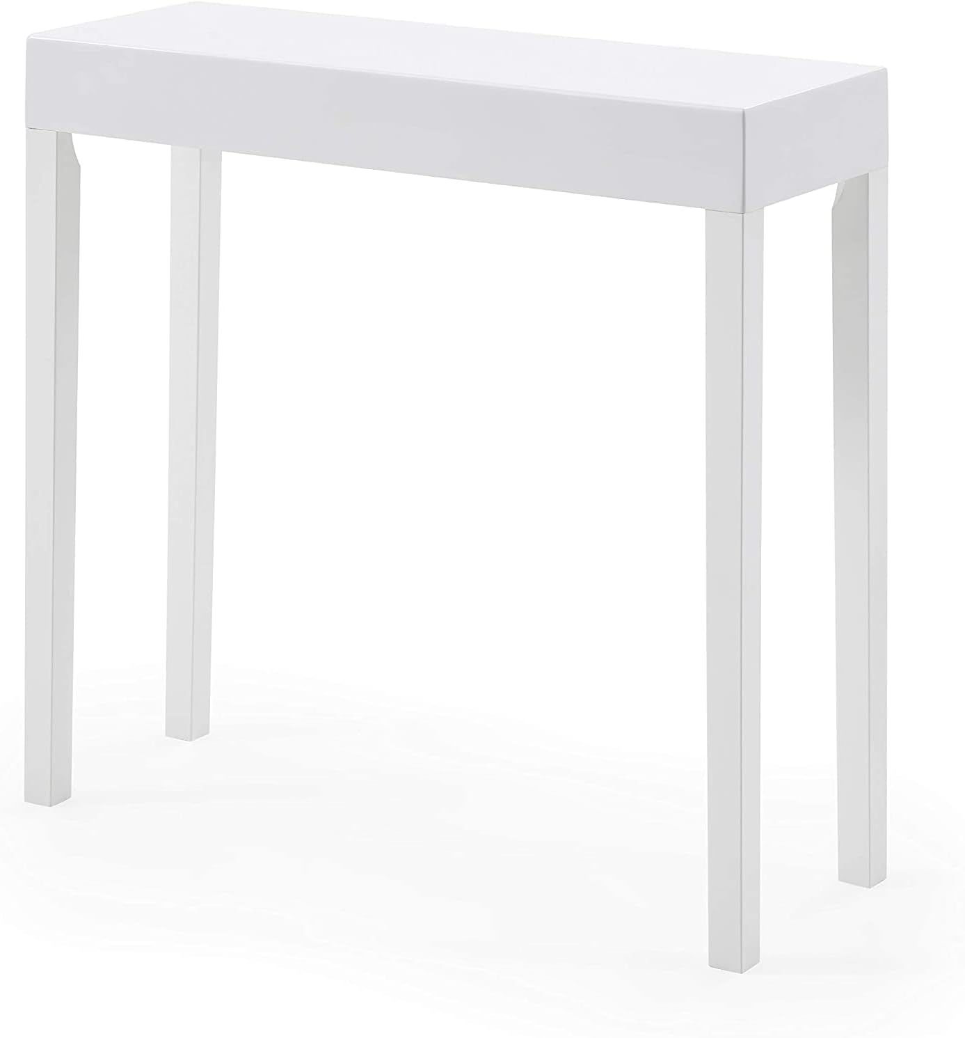 Glossy White Rectangular Minimalist Console Table with Storage