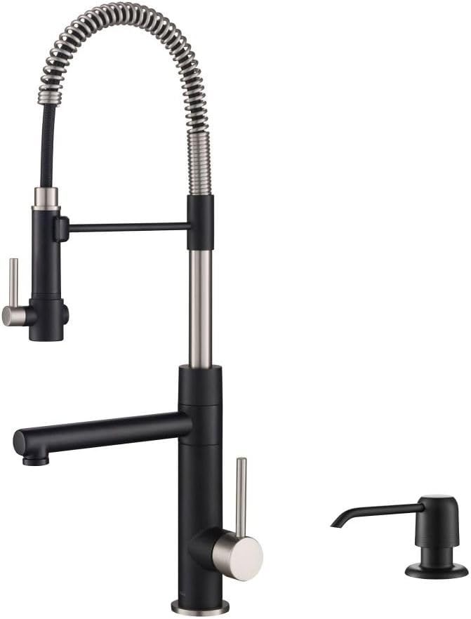 Stainless Steel Matte Black Pull-out Spray Kitchen Faucet with Soap Dispenser