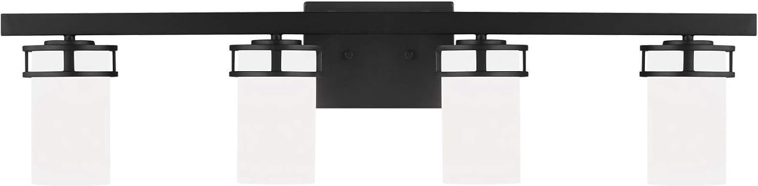 Midnight Black 4-Light Incandescent Bathroom Vanity with Etched White Glass