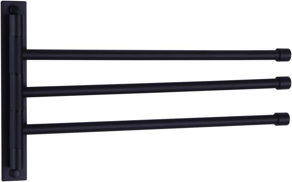 Matte Black Stainless Steel 3-Bar Swing Arm Towel Rack