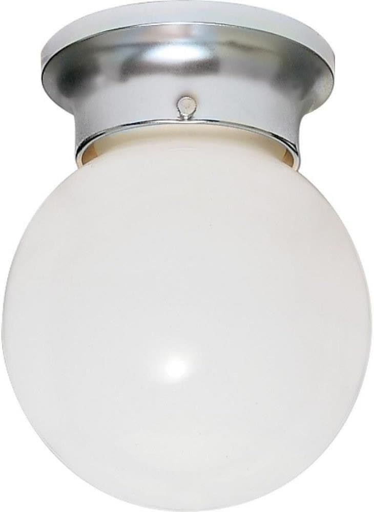 Polished Chrome and White Glass Globe Flush Mount Light