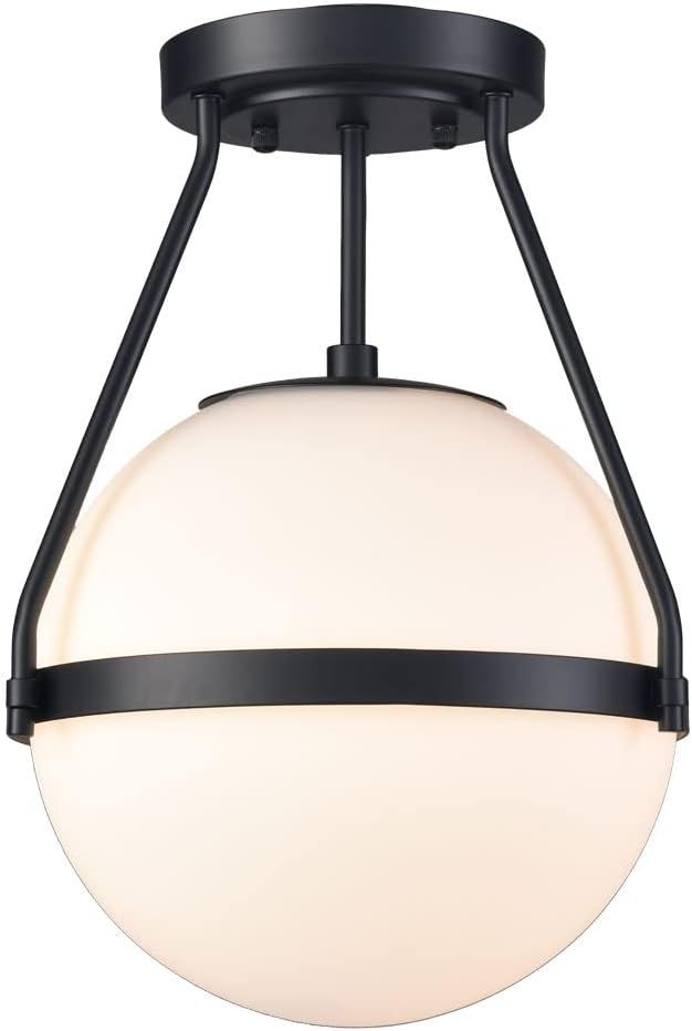 Black Metal Globe Ceiling Light with Frosted Glass Shade