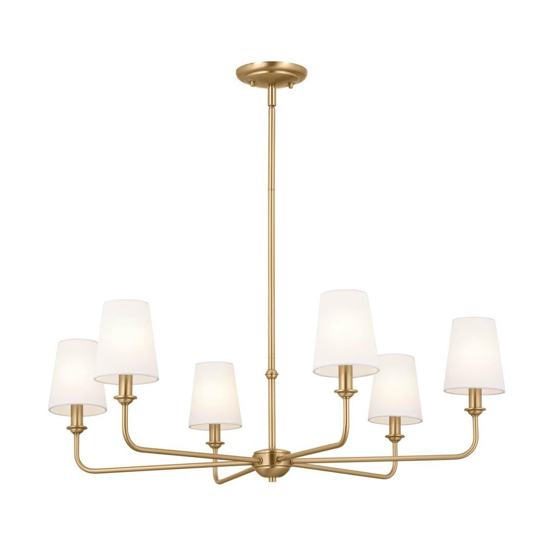 Brushed Natural Brass 6-Light Chandelier with Linen Shades