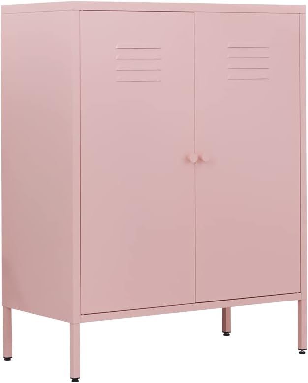 Pink Metal Freestanding Storage Cabinet with Adjustable Shelves