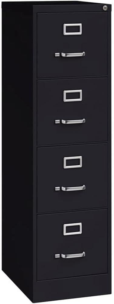 Pemberly Row 52" Black Metal Lockable 4-Drawer Vertical Filing Cabinet