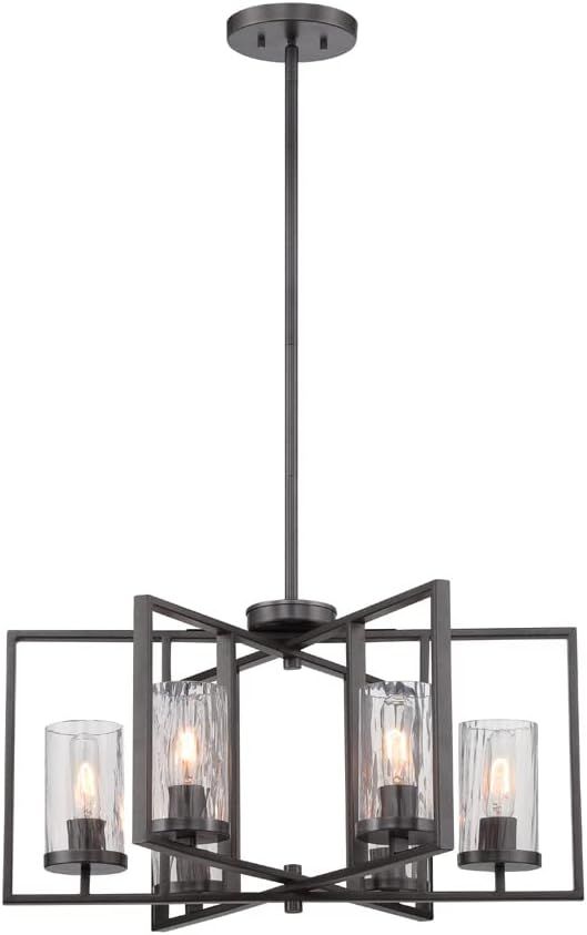 Charcoal Black Steel 6-Light Chandelier with Rain Glass