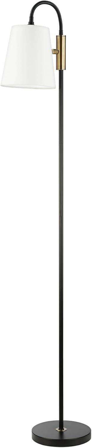 Matte Black Adjustable Arc Floor Lamp with Brass Accents