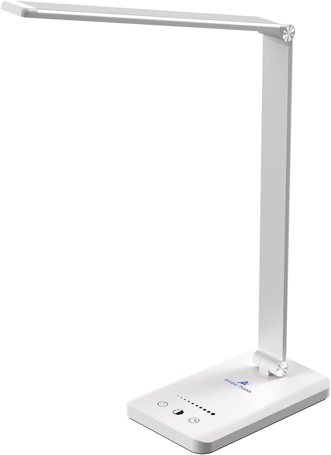 White LED Desk Lamp with USB Charging Port and Touch Control