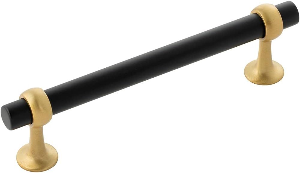 6 3/8" Matte Black and Brushed Brass Bar Pull