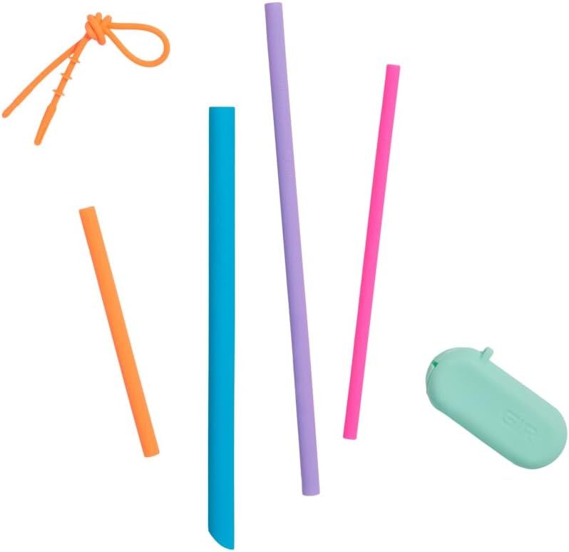 Multi Pack Reusable Silicone Straws with Travel Case