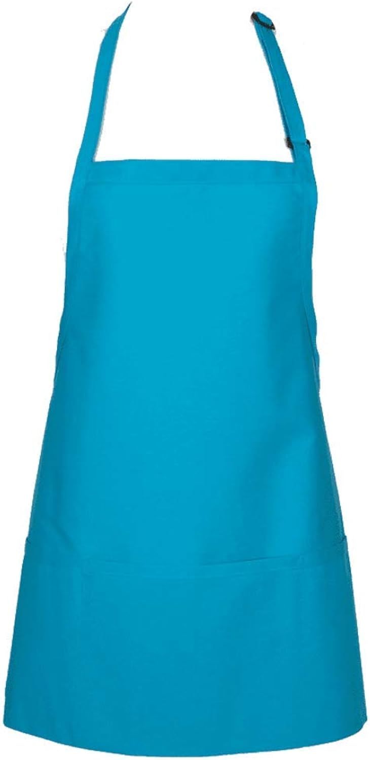 Turquoise Poly-Cotton Unisex Bib Apron with Pockets