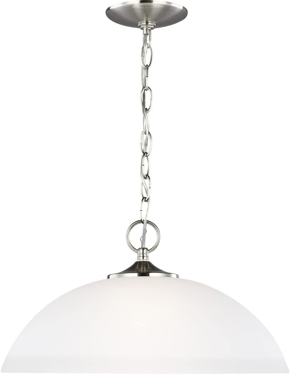 Clark Contemporary Brushed Nickel Bowl Pendant with Satin Etched Glass