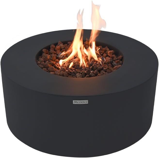 Redwood Round Concrete Gas Fire Pit Table