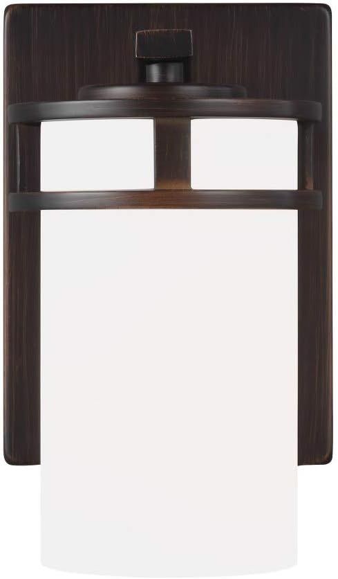 Bronze 1-Light Cylinder Wall Sconce with Etched Glass Shade