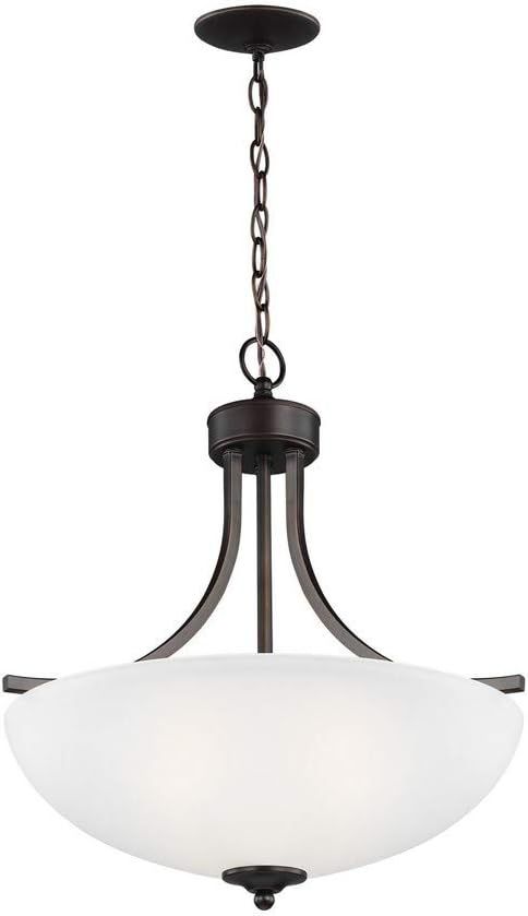 Geary Transitional 3-Light Bronze Pendant with Satin Etched Glass Bowl
